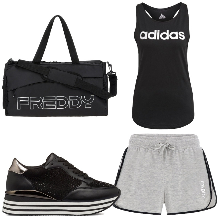 Outfit donna - Total look #1750160. Stile Basic per Sport. Abbinamento con borse sportive, shorts, sneakers, canottiere.