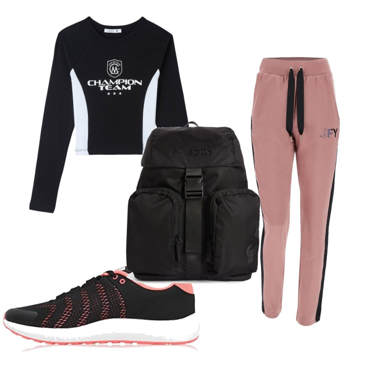 Outfit donna - Total look #1750169. Stile Basic per Sport. Abbinamento con t-shirt sportive, pantaloni, zaini, scarpe sportive.
