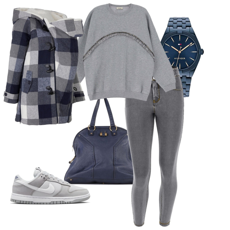 Outfit donna - Total look #1750189. Abbinamento con blazer, borse a spalla, pantaloni skinny, felpe, sneakers alte, orologi analogici.