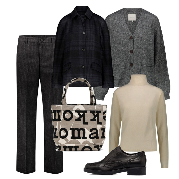 Outfit donna - Total look #1750465. Stile Mannish per Tutti i giorni. Abbinamento con scarpe stringate, pullovers, blazer, cardigans, pantaloni, borse tote.