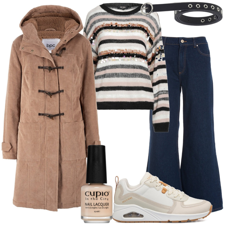 Outfit donna - Total look #1750532. Stile Casual per Scuola/Università. Abbinamento con montgomery, pullovers, smalti, jeans, sneakers alte, cinture.