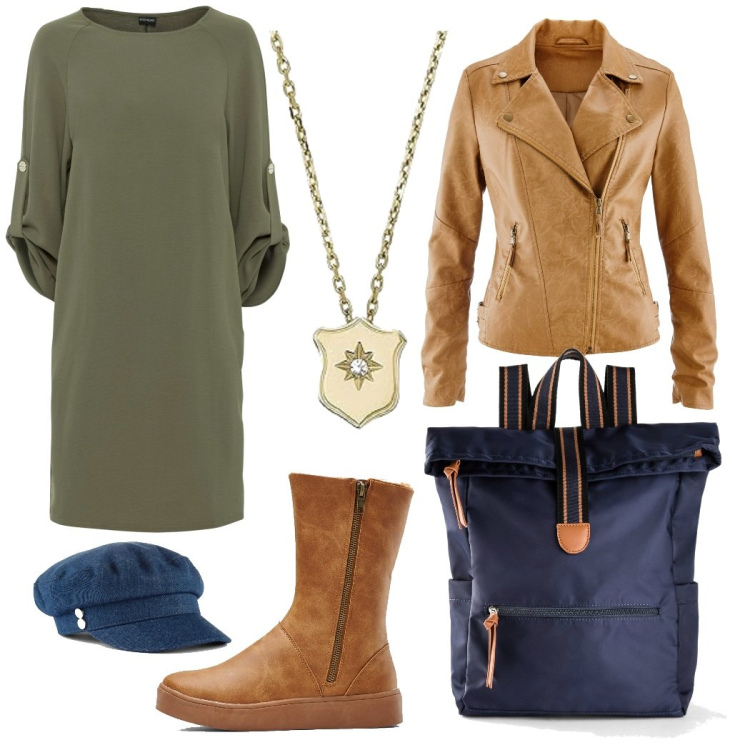 Outfit donna - Total look #1750581. Stile Casual per Tutti i giorni. Abbinamento con zaini, stivali, vestiti, blazer, cappelli, collane.