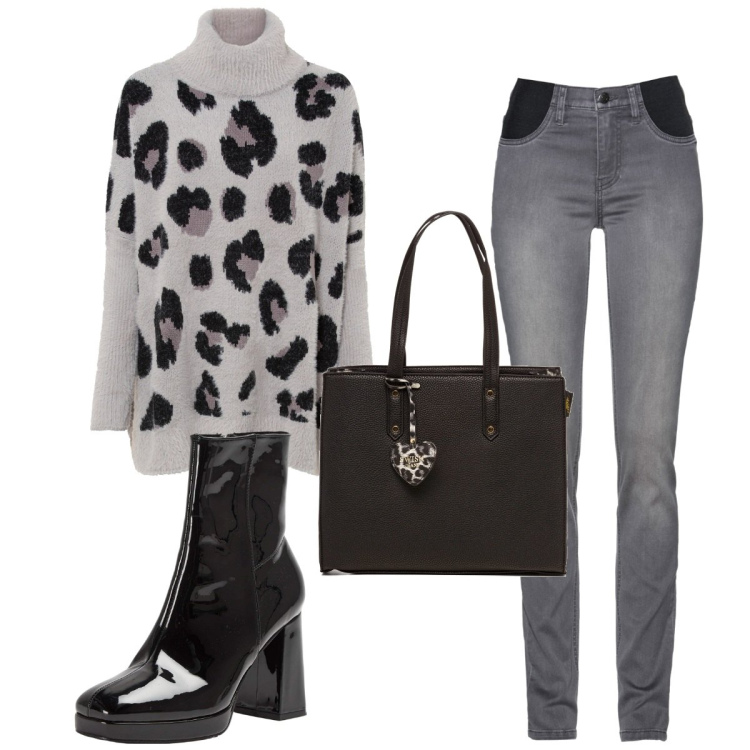 Outfit donna - Total look #1750765. Stile Trendy per Tutti i giorni. Abbinamento con jeans, maglieria, stivaletti, borse a spalla.
