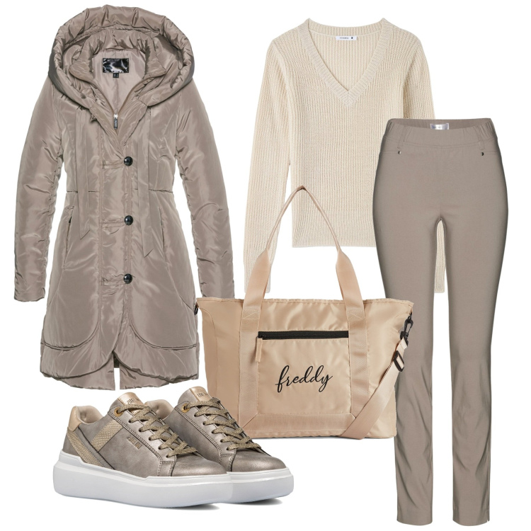 Outfit donna - Total look #1750771. Stile Casual per Ufficio. Abbinamento con blazer, pantaloni, maglieria, borse tote, sneakers.