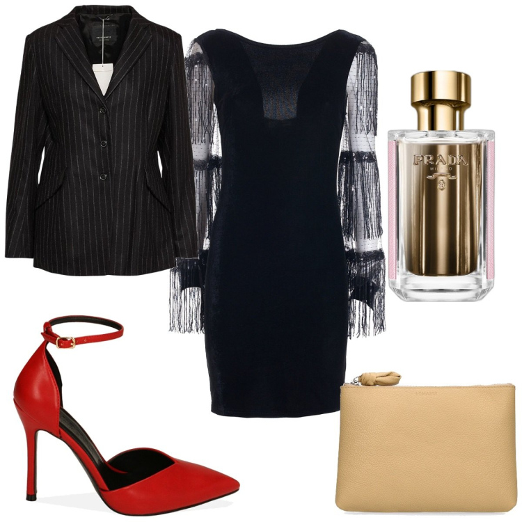 Outfit donna - Total look #1750848. Stile Glamour per Serata fuori. Abbinamento con blazer, profumi, vestiti a tubino, décolleté, pochette.