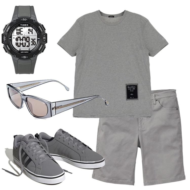 Outfit uomo - Total look #1751028. Stile Casual per Tutti i giorni. Abbinamento con bermuda, t-shirt, sneakers, orologi digitali, occhiali da sole.