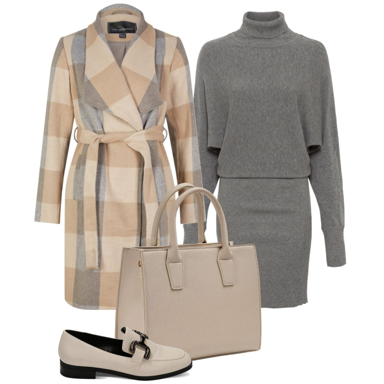 Outfit donna - Curvy. Stile Casual chic per Ufficio. Abbinamento con vestiti, cappotti, shopping bag, mocassini.