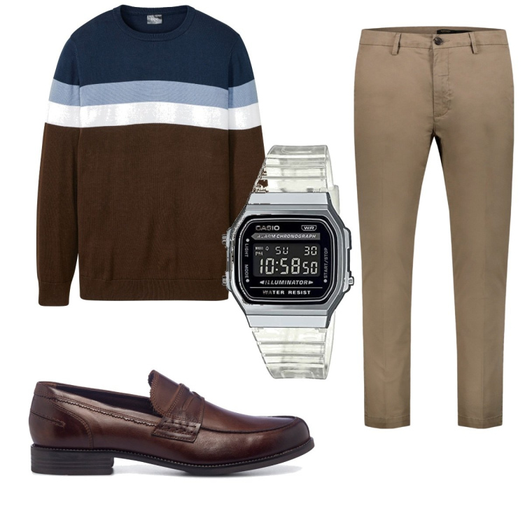 Outfit uomo - Total look #1751268. Stile Casual per Tutti i giorni. Abbinamento con maglieria, scarpe stringate, pantaloni chino, orologi.