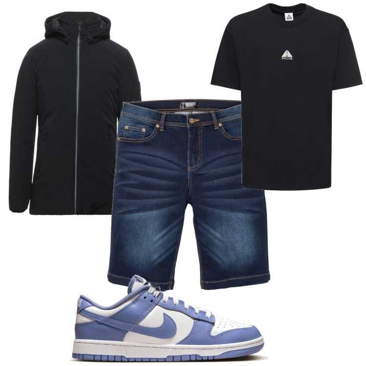 Outfit uomo - Total look #1751291. Stile Trendy per Tutti i giorni. Abbinamento con bermuda, piumini, sneakers, t-shirt.