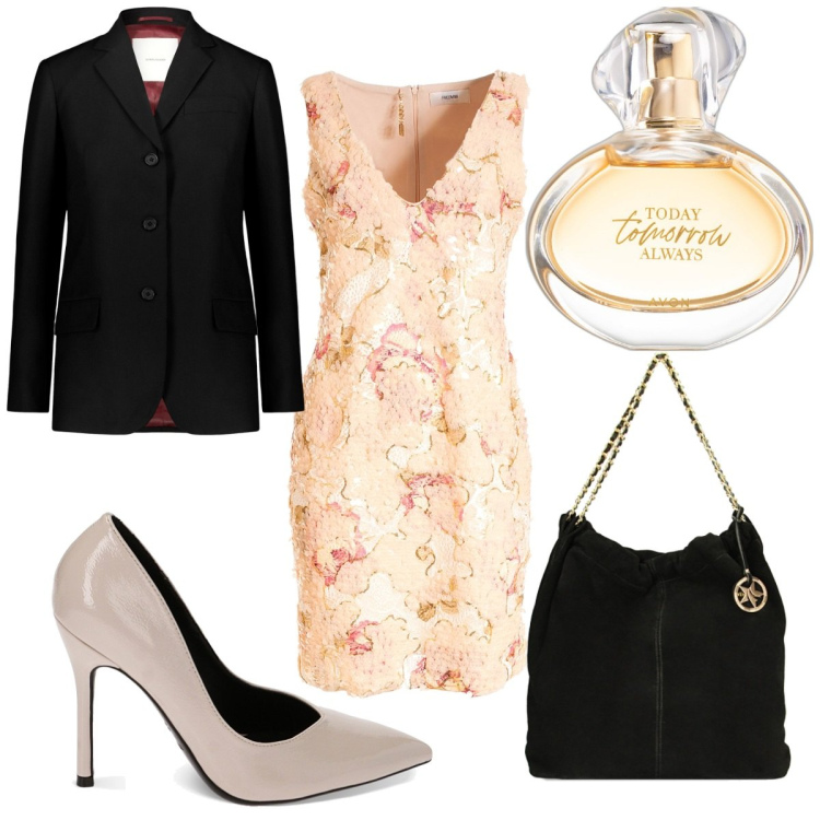 Outfit donna - Total look #1751320. Stile Trendy per Tutti i giorni. Abbinamento con profumi, vestiti a tubino, borse a spalla, décolleté, blazer.