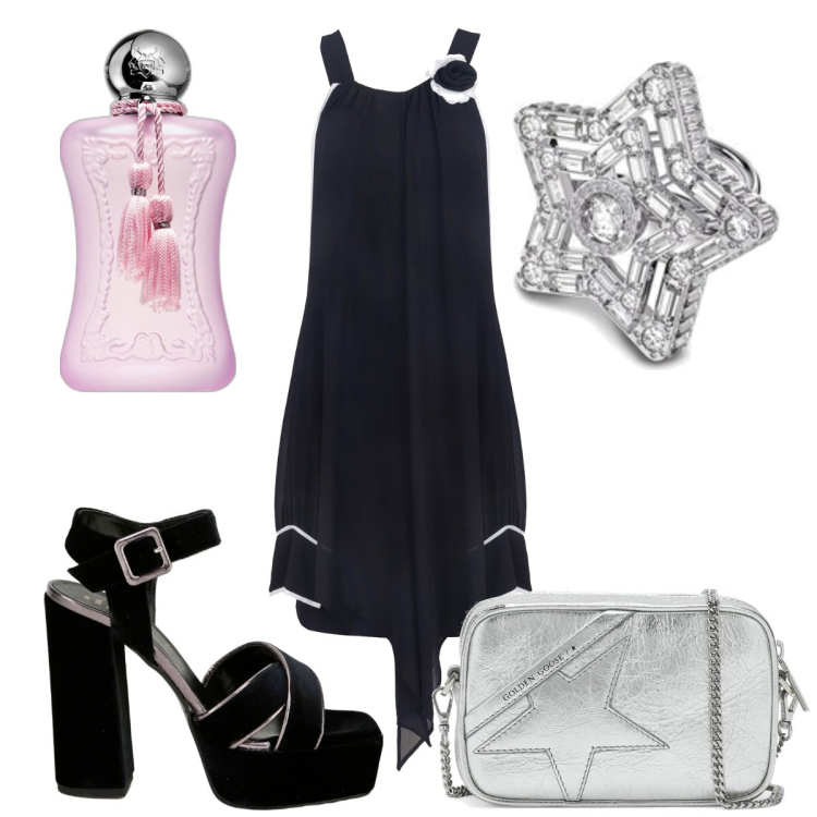 Outfit donna - Total look #1751321. Stile Trendy per Serata fuori. Abbinamento con profumi, vestiti a tubino, décolleté, borse a tracolla, anelli.