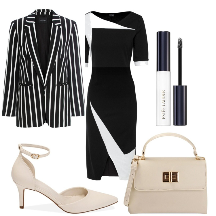 Outfit donna - Total look #1751339. Stile Trendy per Tutti i giorni. Abbinamento con vestiti a tubino, blazer, mascara, borse a mano, décolleté.