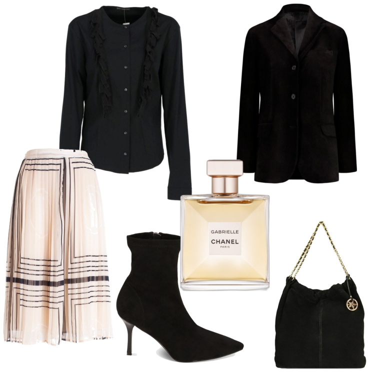 Outfit donna - Perfetta per tutto il giorno. Stile Chic per Tutti i giorni. Abbinamento con camicie, profumi, gonne longuette, borse a spalla, stivaletti, blazer.