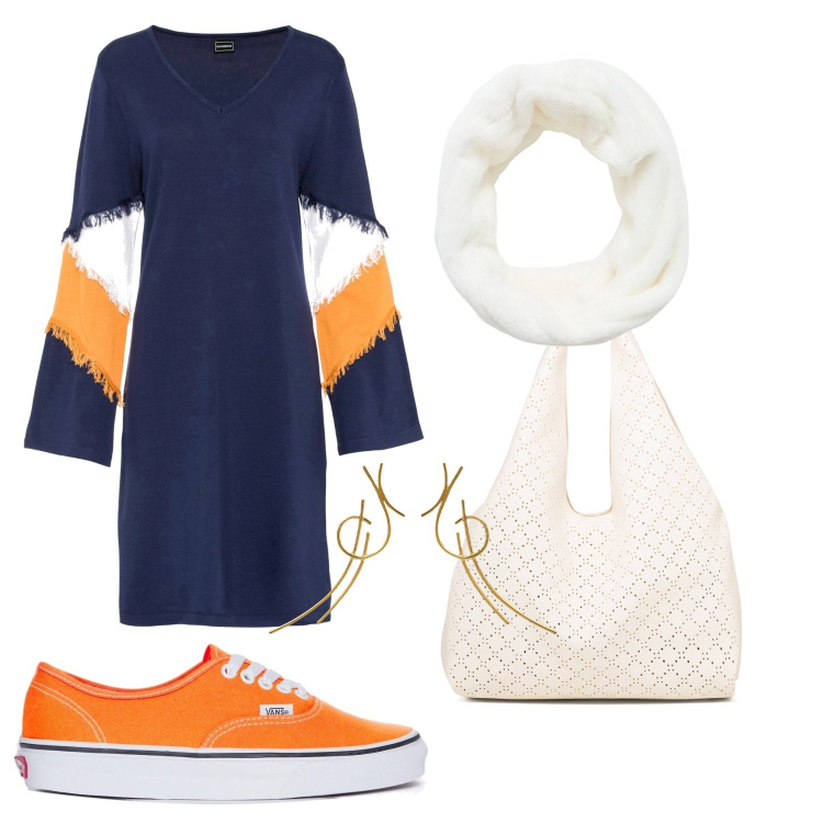 Outfit donna - Marshall. Stile Casual per Tutti i giorni. Abbinamento con vestiti, fasce per capelli, borse a spalla, sneakers, orecchini.