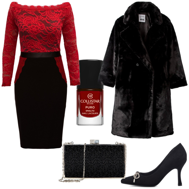 Outfit donna - La mia serata speciale. Stile Chic per Serata fuori. Abbinamento con vestiti a tubino, smalti, ecopellicce, clutch, décolleté.
