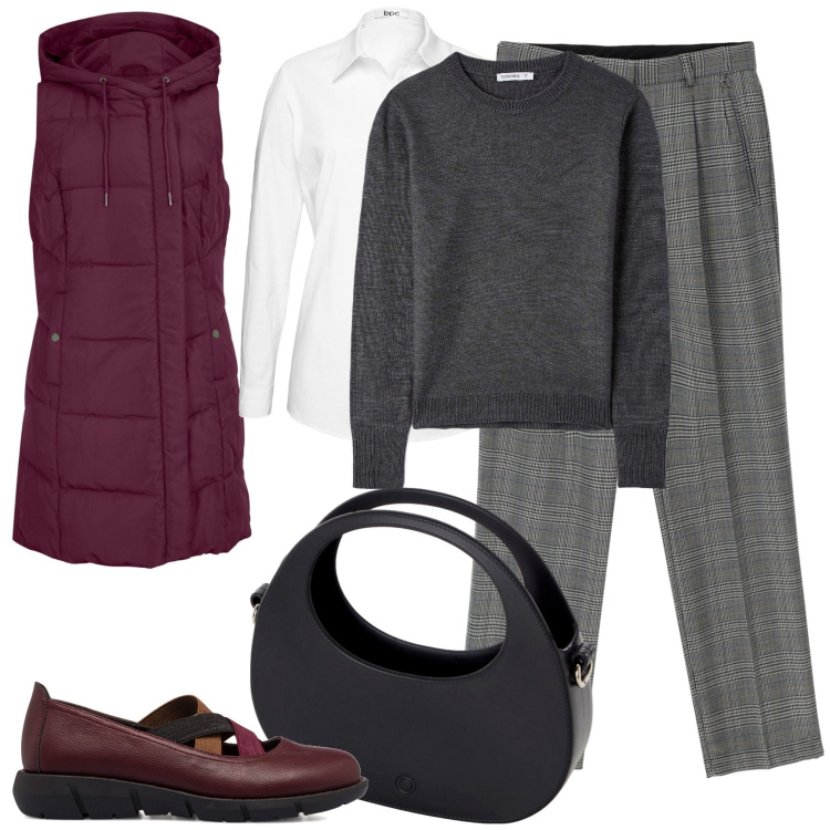 Outfit donna - Stile contemporaneo con la O Bag. Stile Urban per Tutti i giorni. Abbinamento con camicie, gilet, maglieria, ballerine, pantaloni, borse a spalla.