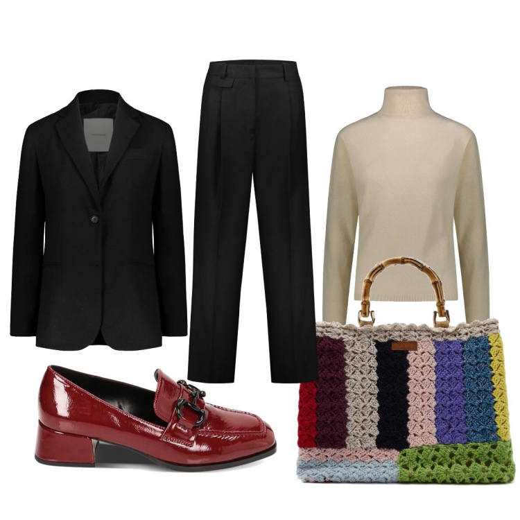 Outfit donna - Total look #1751843. Stile Bon Ton per Ufficio. Abbinamento con mocassini, pantaloni, pullovers, borse a mano, blazer.