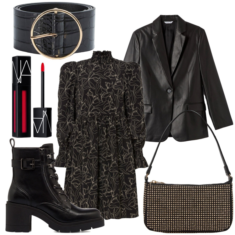 Outfit donna - Rock elegante. Stile Rock per Serata fuori. Abbinamento con vestiti, rossetti, cinture, blazer, borse a spalla, anfibi.