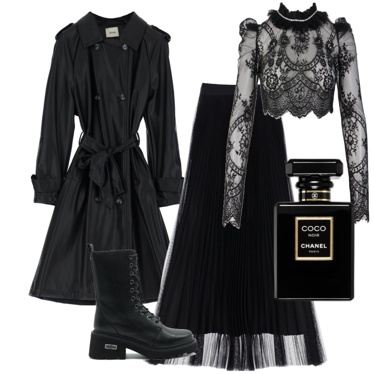 Outfit donna - Un Rock’n’roll un po’ gotico. Stile Rock per Serata fuori. Abbinamento con profumi, gonne lunghe, trench, bluse, anfibi.