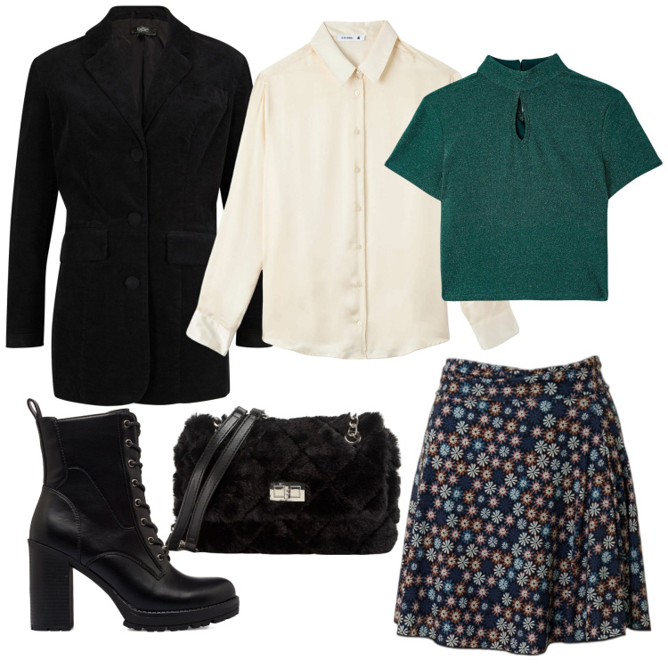 Outfit donna - Rock your day!. Stile Rock per Tutti i giorni. Abbinamento con blazer, t-shirt, camicie, borse a spalla, anfibi, gonne.