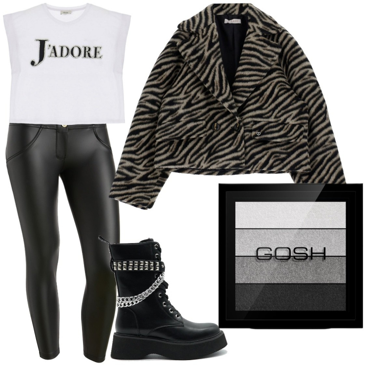 Outfit donna - Adoro i concerti Rock!!!. Stile Rock per Serata fuori. Abbinamento con ombretti, cappotti, pantaloni skinny, t-shirt, anfibi.
