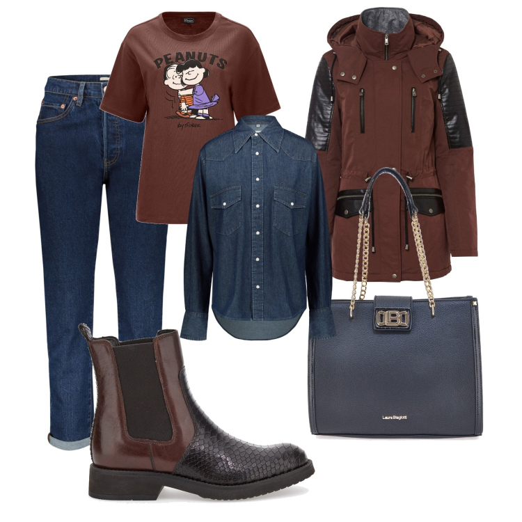 Outfit donna - Sportiva con classe !. Stile Trendy per Tutti i giorni. Abbinamento con parka, t-shirt, stivaletti, camicie, borse a spalla, jeans.