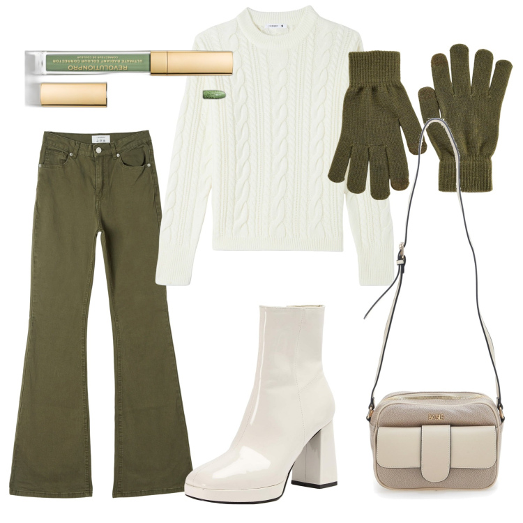 Outfit donna - Total look #1752025. Stile Urban per Tutti i giorni. Abbinamento con correttori, pantaloni, stivaletti, maglieria, guanti, borse a tracolla.