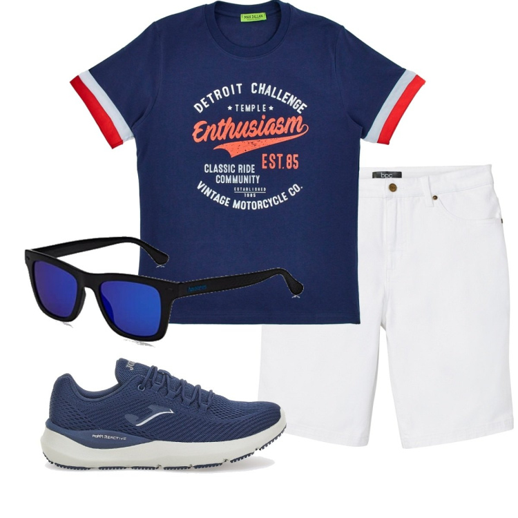 Outfit uomo - Total look #1752031. Stile Casual per Tutti i giorni. Abbinamento con bermuda, t-shirt, sneakers, occhiali da sole.