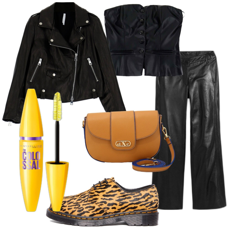 Outfit donna - Total look #1752037. Stile Rock per Tutti i giorni. Abbinamento con pantaloni, mascara, cappotti, scarpe stringate, top, pochette.