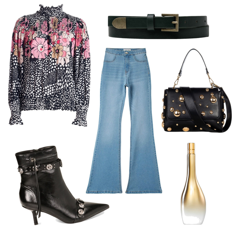 Outfit donna - Serate autunnali!. Stile Trendy per Serata fuori. Abbinamento con profumi, jeggings, borse a spalla, bluse, stivaletti, cinture.