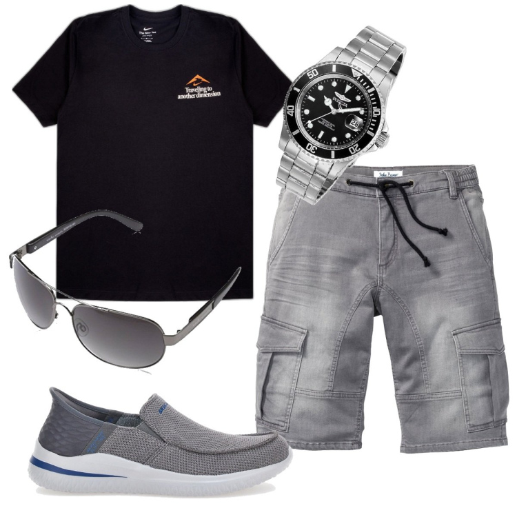 Outfit uomo - Total look #1752059. Stile Casual per Tutti i giorni. Abbinamento con bermuda, t-shirt, occhiali da sole, sneakers, orologi.