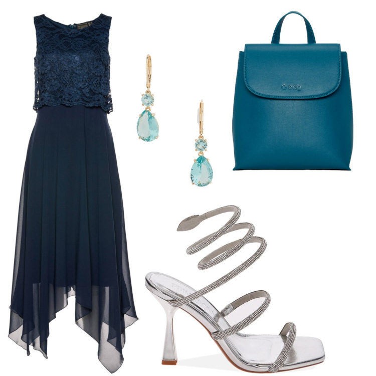 Outfit donna - O bag. Stile Chic per Serata fuori. Abbinamento con vestiti midi/longuette, sandali col tacco, orecchini, zaini.