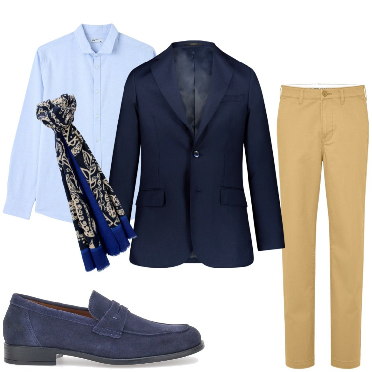 Outfit uomo - La bella giacca blu. Stile Trendy per Tutti i giorni. Abbinamento con sciarpe, giacche, pantaloni chino, camicie, scarpe stringate.