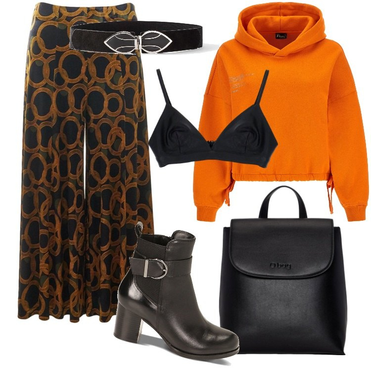 Outfit donna - Zaino O bag budapest - Ottobre. Stile Boho per Ufficio. Abbinamento con cinture, top, stivaletti chelsea, felpe con cappuccio, pantaloni, zaini.