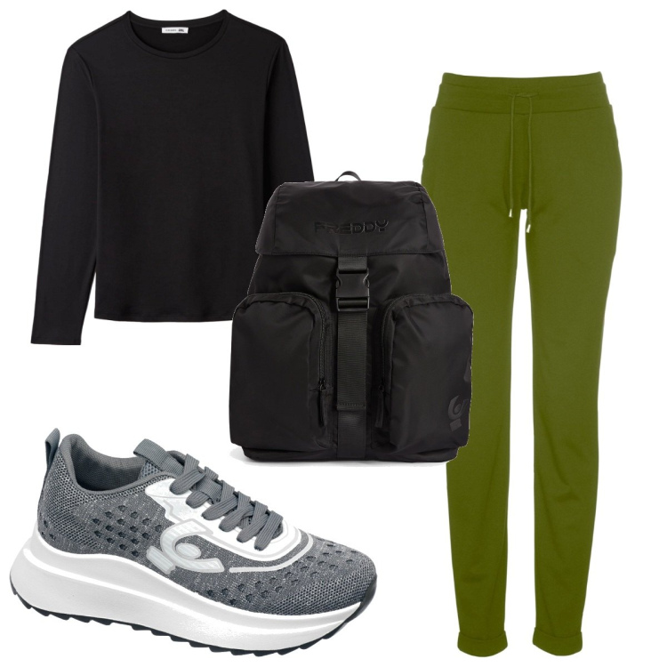 Outfit donna - Total look #1752285. Stile Basic per Sport. Abbinamento con pantaloni, t-shirt, sneakers, zaini.