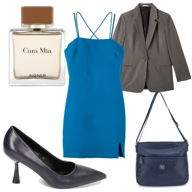 Outfit donna - Total look #1752315. Stile Trendy per Tutti i giorni. Abbinamento con profumi, décolleté, blazer, borse a tracolla, vestiti a tubino.