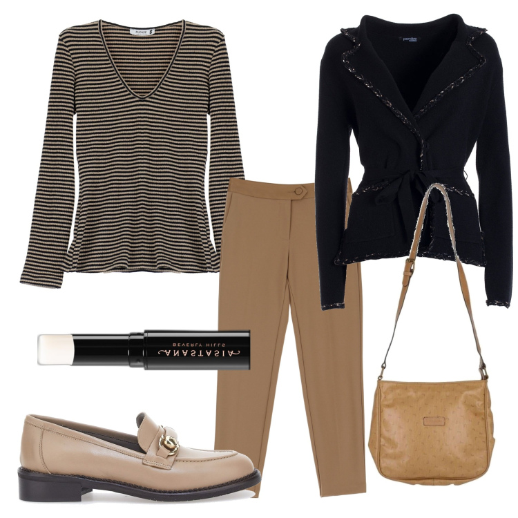 Outfit donna - Total look #1752339. Stile Vintage retrò per Tutti i giorni. Abbinamento con borse a tracolla, primer, maglieria, blazer, pantaloni, mocassini.