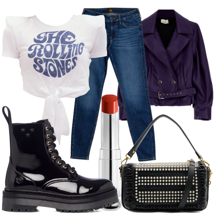Outfit donna - But I like it. Stile Rock per Serata fuori. Abbinamento con rossetti, cappotti, jeans skinny, anfibi, borse a spalla, t-shirt.