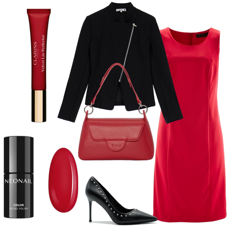 Outfit donna - Tubino rosso. Stile Chic per Serata fuori. Abbinamento con vestiti a tubino, smalti, rossetti, cappotti, borse a spalla, décolleté.