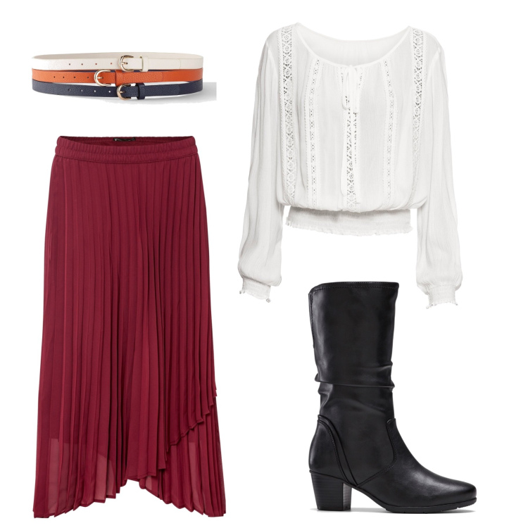 Outfit donna - Bonprix. Stile Boho per Serata fuori. Abbinamento con stivali, cinture, gonne, bluse.