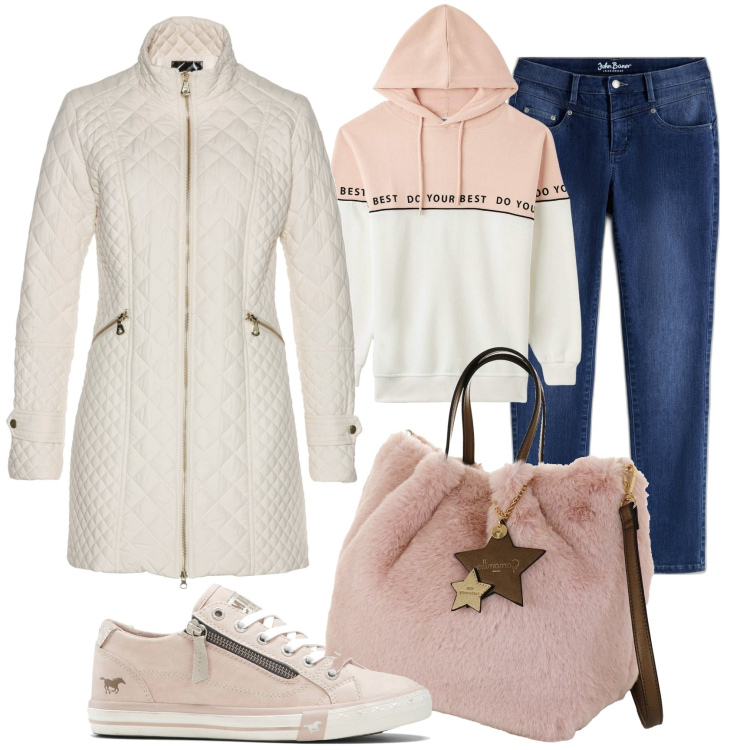 Outfit donna - Fluffy bag 2. Stile Basic per Tutti i giorni. Abbinamento con blazer, jeans slim fit, sneakers, felpe con cappuccio, borse a mano.