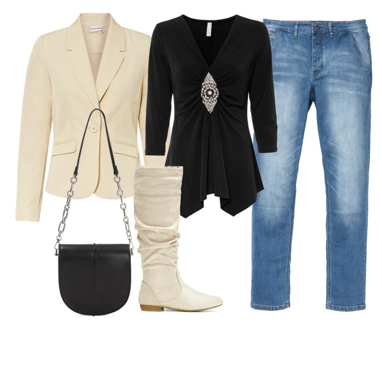 Outfit donna - Preziosi abbinamenti. Stile Casual chic per Ufficio. Abbinamento con blazer, gonne, maglieria, stivali, borse a tracolla.