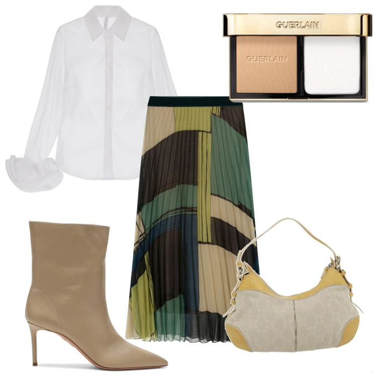 Outfit donna - Total look #1753127. Stile Trendy per Tutti i giorni. Abbinamento con borse a spalla, fondotinta, camicie, gonne longuette, stivaletti.