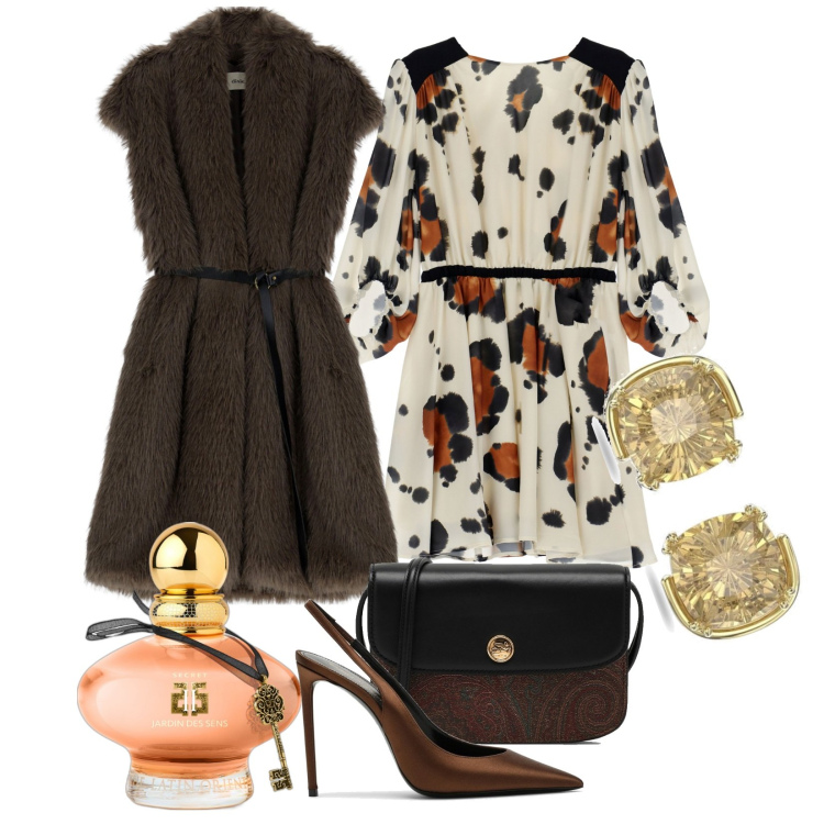 Outfit donna - Total look #1753159. Stile Casual chic per Tutti i giorni. look ideale per Petite. Abbinamento con profumi, vestiti corti, cappotti, scarpe col tacco, orecchini, borse a tracolla.
