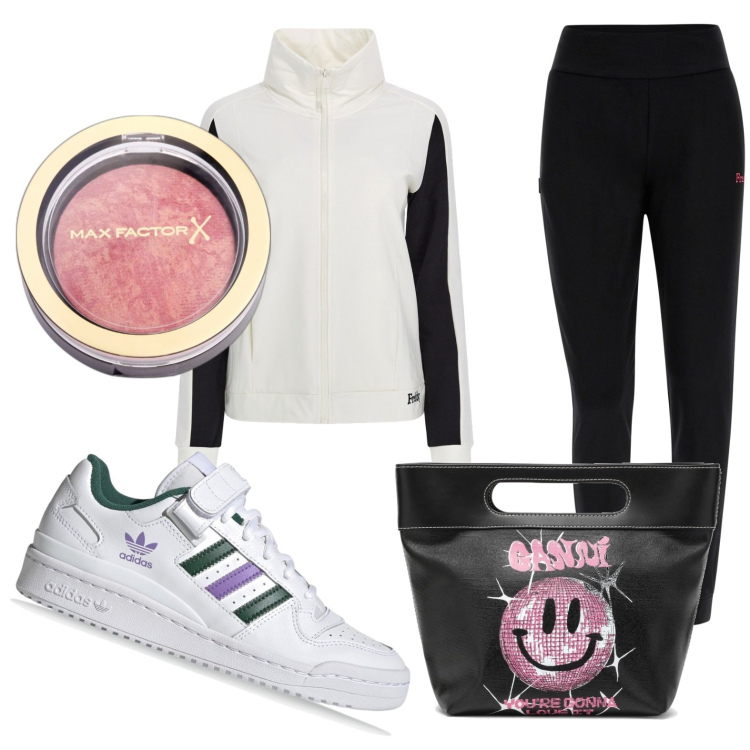 Outfit donna - Sport e bellezza. Stile Sporty chic per Sport. Abbinamento con blush, tute, sneakers, borse tote.