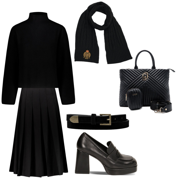 Outfit donna - Passeggiata in città. Stile Vintage retrò per Tutti i giorni. Abbinamento con mocassini, gonne longuette, maglieria, borse a mano, sciarpe, cinture.