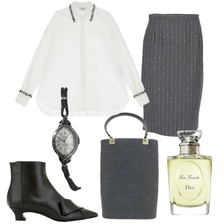 Outfit donna - Bon ton. Stile Bon Ton per Cerimonia. Abbinamento con gonne longuette, orologi, borse a mano, profumi, camicie, stivaletti.