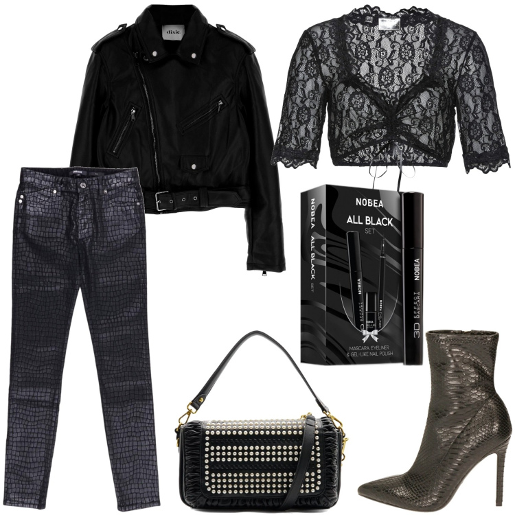 Outfit donna - Rock\'n\'Roll your style. Stile Rock per Serata fuori. Abbinamento con camicie, mascara, cappotti, stivaletti, pantaloni, borse a spalla.