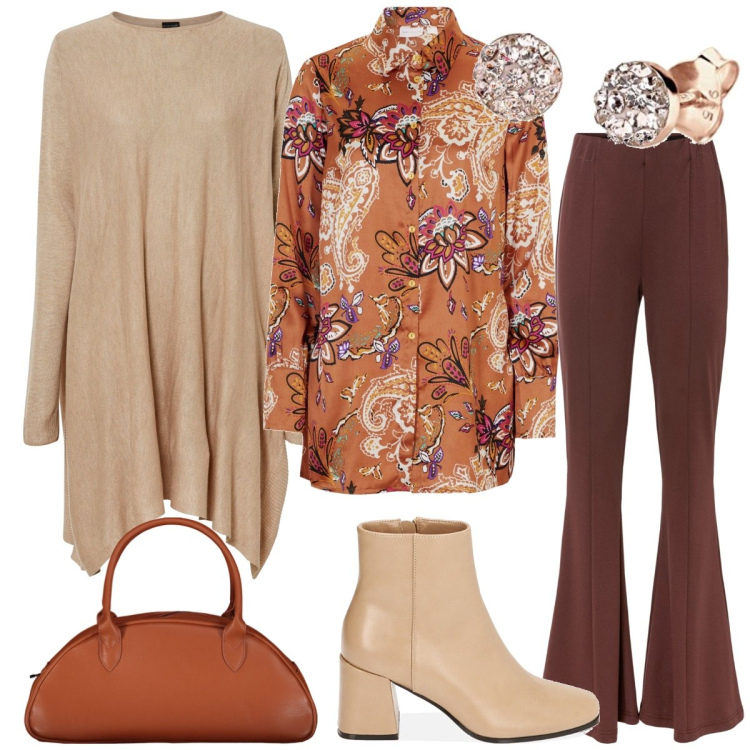 Outfit donna - La maglia over. Stile Casual chic per Tutti i giorni. Abbinamento con maglieria, pantaloni, camicie, stivaletti, orecchini, borse a spalla.
