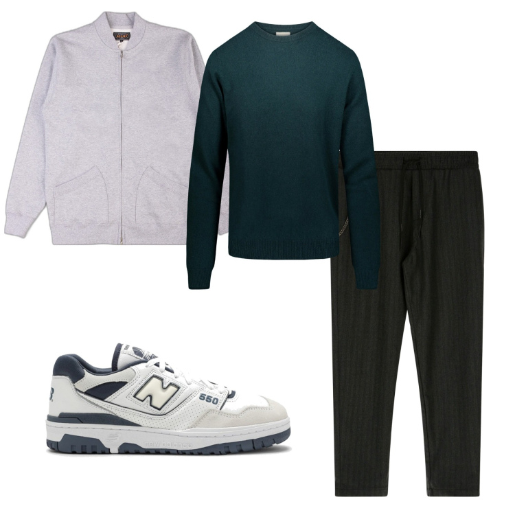 Outfit uomo - Ghiaccio. Stile Casual per Tutti i giorni. Abbinamento con pantaloni, felpe, maglieria, sneakers.